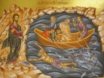 Petrus zwemt naar Jezus
