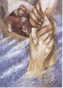 Jezus redt Petrus op het water